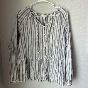 J. Jill Peplum Striped White and Black Women's Top